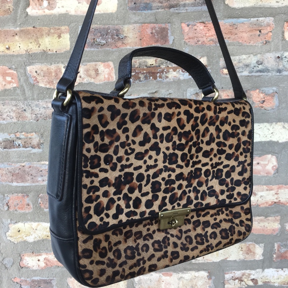 leopard print fossil cross body bag / purse